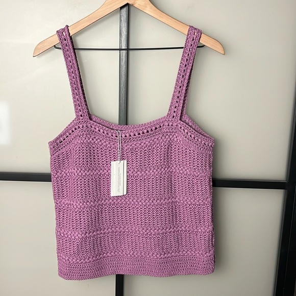 Vince Tops - NWT Vince Cotton Crochet Knit Cami Camisole Square Neck Purple Size Large
